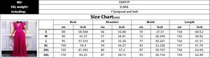 Detailed size chart for short sleeve pleated wide leg jumpsuit including belt accessory