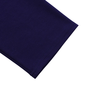 Detail of navy blue pleated dress featuring high-quality double-needle stitching and fabric texture