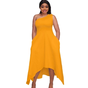 Robe de soirée asymétrique jaune vif à une épaule avec un grand nœud élégant