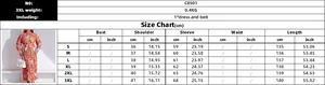 Detailed size guide table for printed long sleeve maxi dress from S to 3XL with measurements