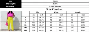 Detailed size chart for high waist trousers with belt including S to 3XL measurements