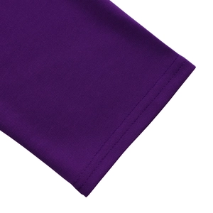 Detail of double-needle stitching and high-elastic purple fabric on pleated sleeve