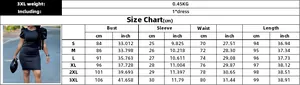 Detailed size chart with measurements for puff sleeve bodycon dress from size S to 3XL