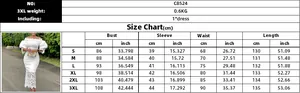 Detailed size chart for lace off-shoulder plus size bridesmaid dress with S to 3XL metrics