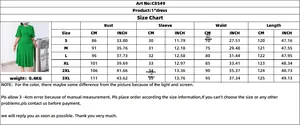 Comprehensive size chart for women's short sleeve bodycon dress with measurements in cm and inch
