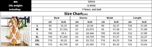 Size chart for floral print long sleeve pleated dress with detailed measurements