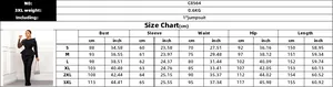 Size chart for black mesh jumpsuit C8564 showing S to 3XL dimensions in cm and inches