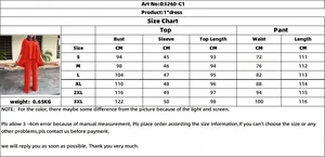 Detailed size chart for the women's two-piece loose top and wide-leg trousers set