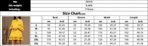 Size chart for the plus size mustard yellow dress with ruffles and tie neck details