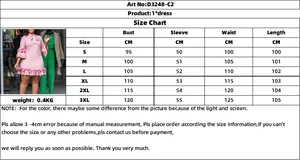 Detailed size chart for flare sleeve A-line dress with measurements in cm for S to 3XL
