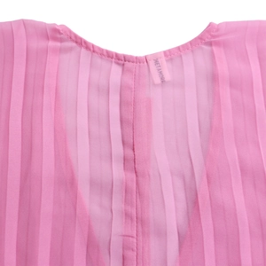 Macro detail of pink pleated chiffon blouse neckline and fine vertical pleat textures