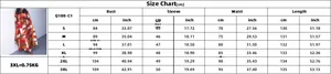 Detailed size chart for floral long sleeve maxi dress including bust and waist measurements