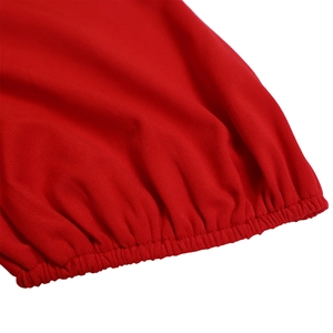 Close-up of vibrant red puff sleeve cuffs showing detailed elastic knitting and sewing texture