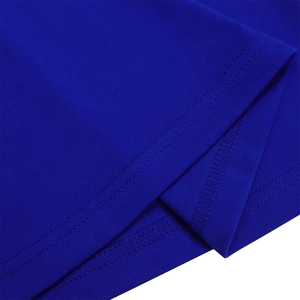Macro detail of royal blue knit fabric showing professional double-needle stitching quality