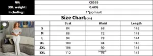 Size chart for off-shoulder ruffle jumpsuit with measurements for bust and waist