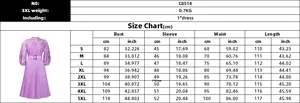 Detailed size chart for lace hollow pleated dress with measurements from S to 5XL