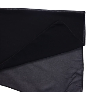 Détail du tissu noir double couche haut de gamme avec texture mate et ourlet mousseline