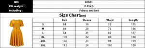 Tableau des tailles détaillé pour la robe jaune ligne A élégante avec ceinture