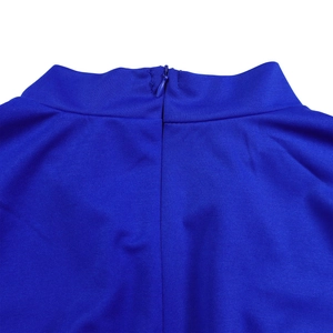 Detail view of royal blue dress featuring ribbed texture and back invisible zipper closure