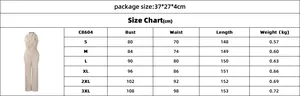 Detailed size chart for wide-leg jumpsuit with bust, waist and length measurements