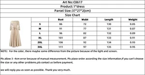 Size chart table for the elegant solid color long-sleeve maxi dress showing precise measurements