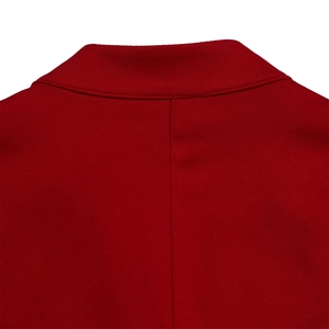 Detailed close-up showing the machine-stitched back collar of this red two-piece suit set