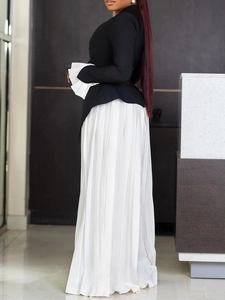 Elegant two-piece set featuring flared sleeve top and pleated wide-leg pants for women