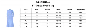 Size chart table for elegant pleated long dress with S to 3XL measurements in cm