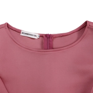 Detail view of dusty rose dress with a smooth neckline and hidden back zipper