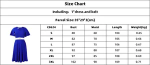 Detailed size chart for the elegant V-neck dress including bust and waist measurements