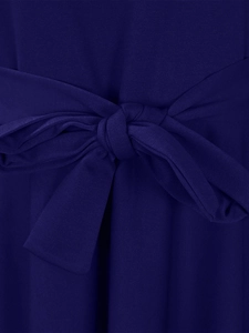 Elegant deep blue midi dress featuring waist tie-up bow detail and ribbed texture