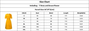 Size chart for V-neck short sleeve pleated dress with S to 3XL measurements