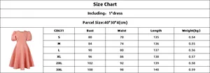 Tableau des tailles détaillé pour robe de soirée rose avec mesures du S au 3XL