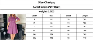 Detailed size chart for elegant solid color V-neck dress including bust and waist dimensions