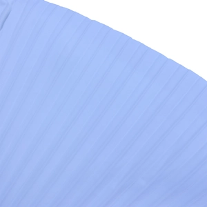 Macro shot of light blue pleated fabric texture on an elegant long V-neck dress