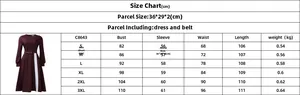 Detailed size chart for the elegant long-sleeve round-neck plus size dress from S to 3XL
