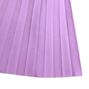 Close-up detail of light purple pleated fabric with fine vertical pleats and smooth texture