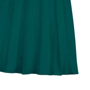 Detail view of duck green pleated dress hem with fine stitching and fabric texture