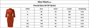 Size chart for elegant bodycon dress featuring measurements for bust and waist sizes S to 3XL