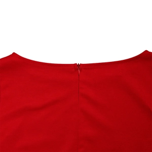 Detailed view of back invisible zipper on elegant red maxi dress for women
