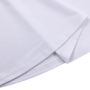 Detail view of professional double-needle stitching on white knitted dress hem