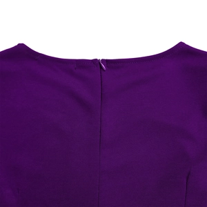 Detail of invisible back zipper and neat stitching on purple plus size formal dress