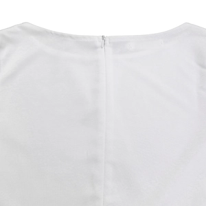 Detail of the high-quality invisible zipper on a white round-neck elegant dress back