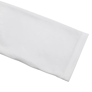 Detailed macro shot of white long sleeve cuff showing precise double-needle stitching quality