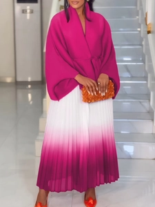 Elegante Gonna Maxi Plissettata Sfumata da Donna e Top Avvolgente con Maniche a Pipistrello e Sotto Moda Stile Africano Poliestere