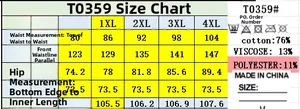 Size chart for plus size printed straight leg jeans with bow detail for women 0XL-4XL