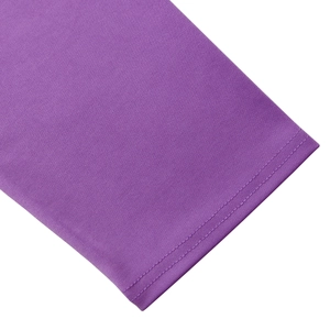 Close-up of high-quality double-needle stitching on purple knitted garment sleeve