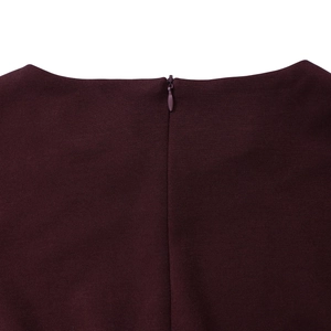 Detailed view of the burgundy dress back neckline with smooth invisible zipper closure