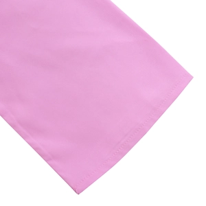Detailed close-up showing neat double-needle stitching on pink pleated dress fabric