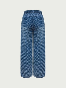 Plus size high street star pattern denim trousers with straight leg and wide fit design
